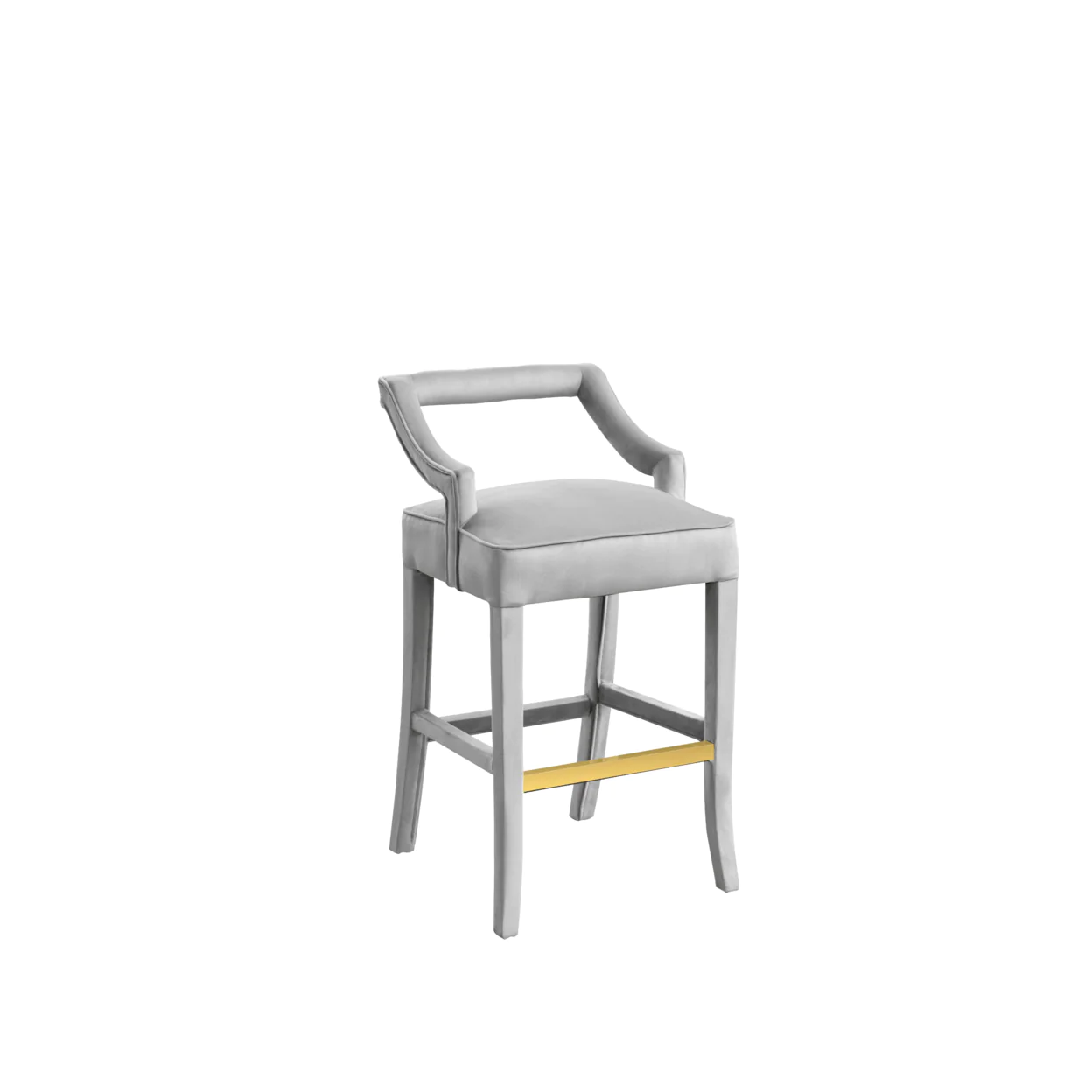 Iconic Home Catalina Bar Stool Chair Velvet Upholstered Half Back Design Gold Tone Footrest Bar Wood Frame, Modern