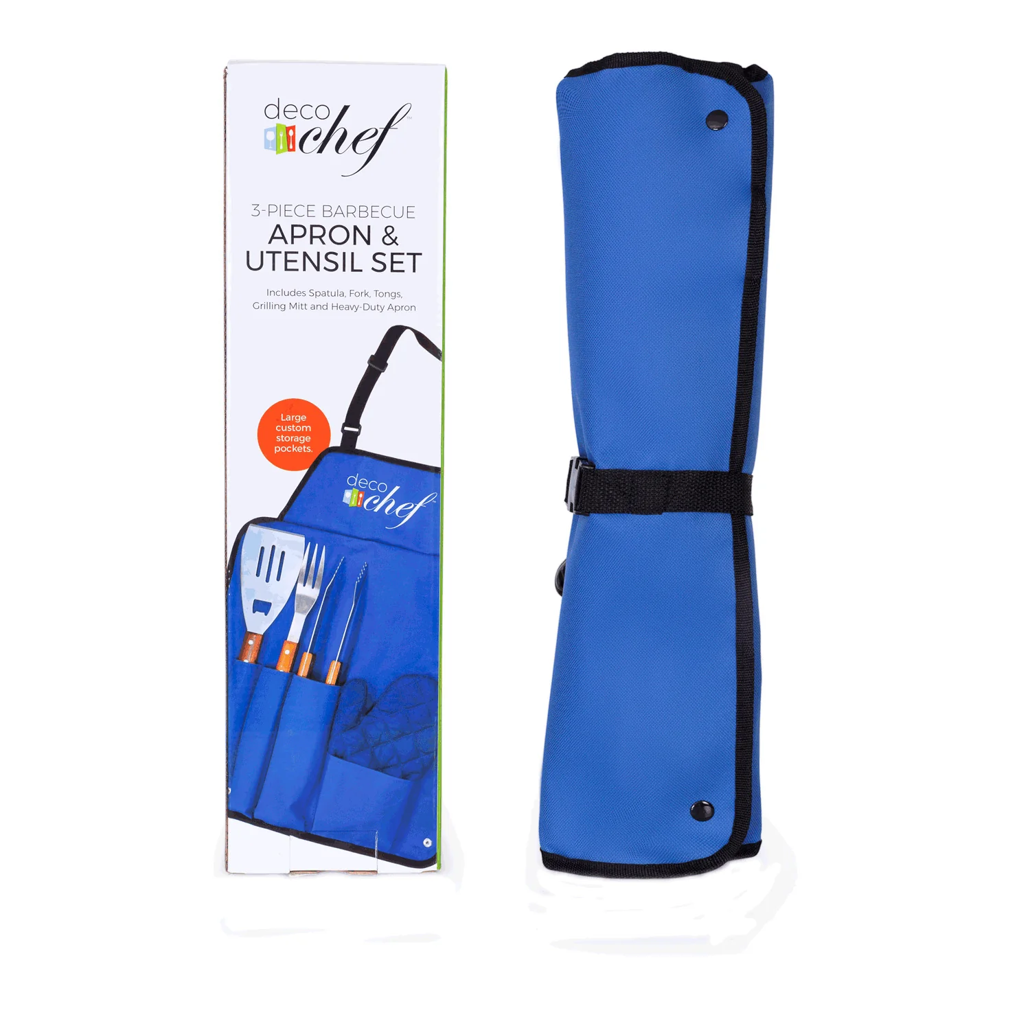 GCP Products Bbq Tool Set, Custom Blue Apron, Stainless Steel Grilling Utensils By