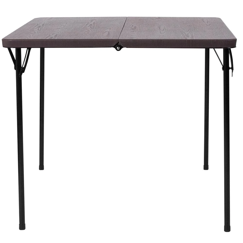 Flash Furniture 2.83-Foot Square Bi-Fold Brown Wood Grain Plastic Folding Table with Carrying Handle
