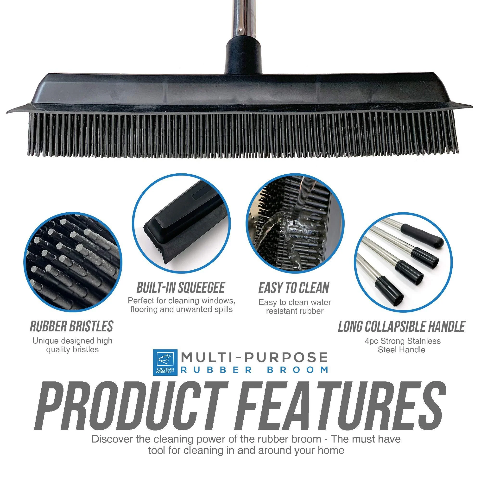 tdbs the dustpan and brush store rubber broom pet hair remover, floor brush fur rake carpet broom dog hair remover to sweep fur, dust, and dirt for all surfac