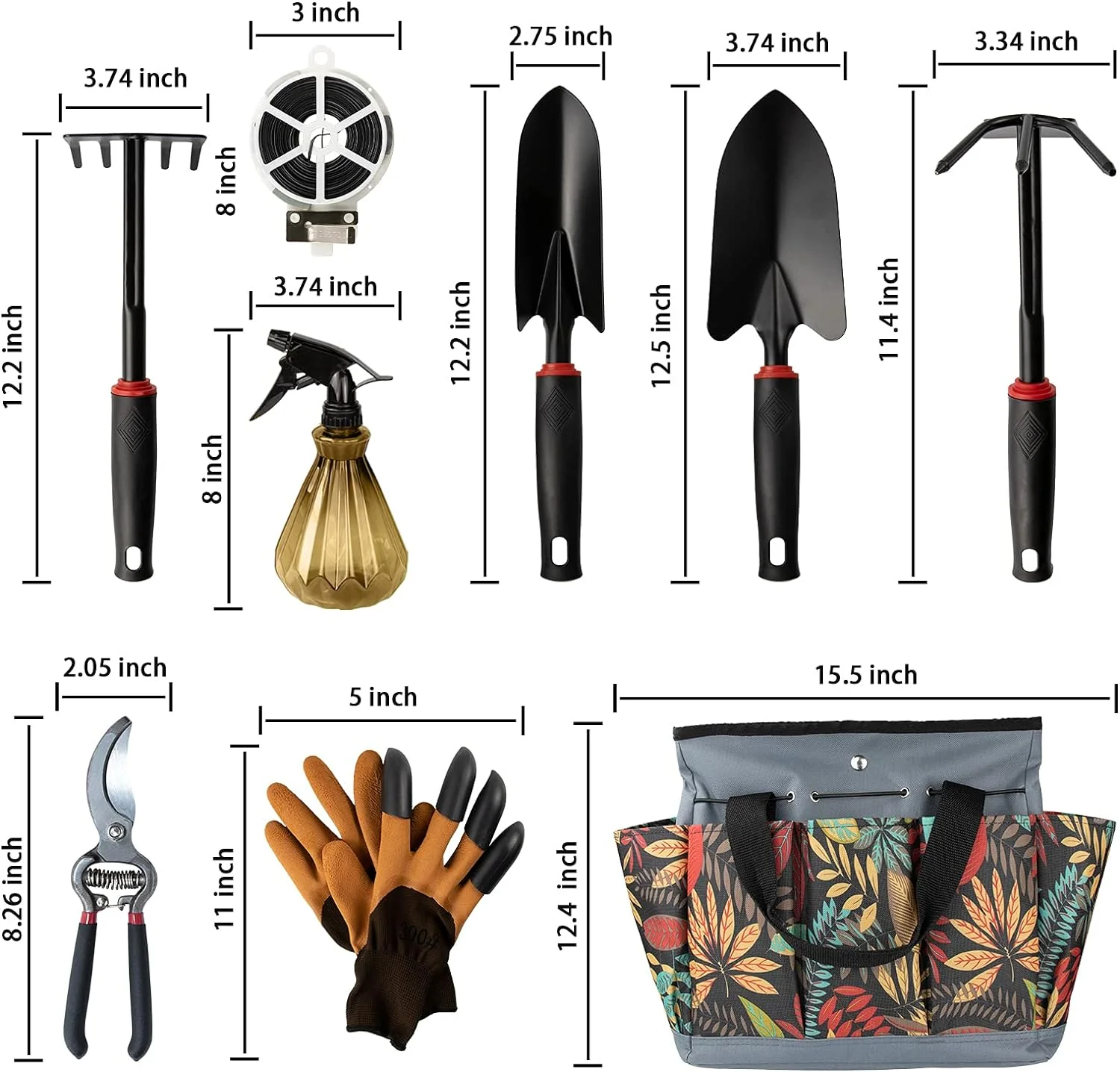 ChuangF Giftable Garden tool set,Alloy Gardeners Gardening Tools Fashion Horticulture Flower Style Storage Yard Tool Organizer Handbag,