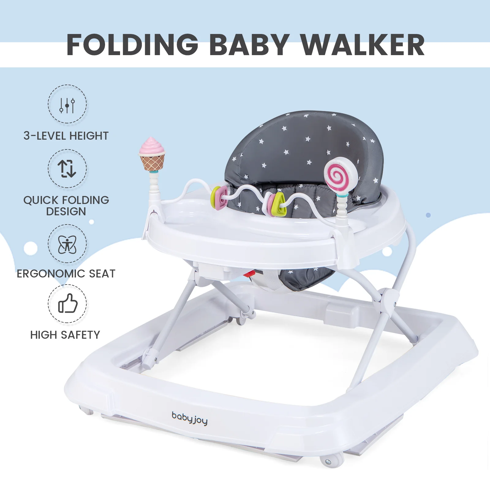 Costway Babyjoy Foldable Baby Activity Walker with  Adjustable Height&a; Detachable Seat Cushion
