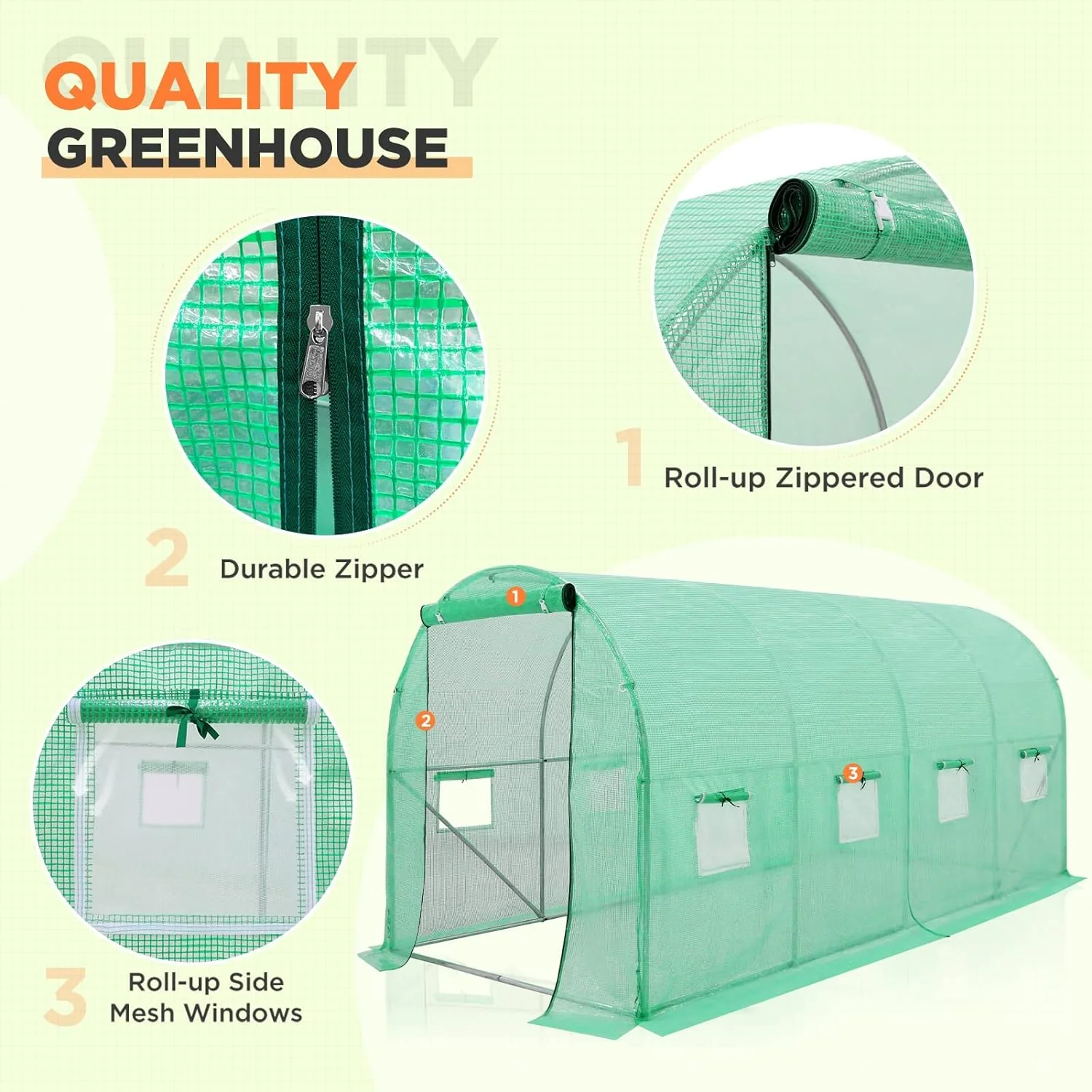 EAGLE PEAK 13&s; x 7&s; x 7&s; Large Walk-in Greenhouse Tunnel Garden Plant House w/ Roll-up Zippered Entry Door and 8 Roll-up Sid