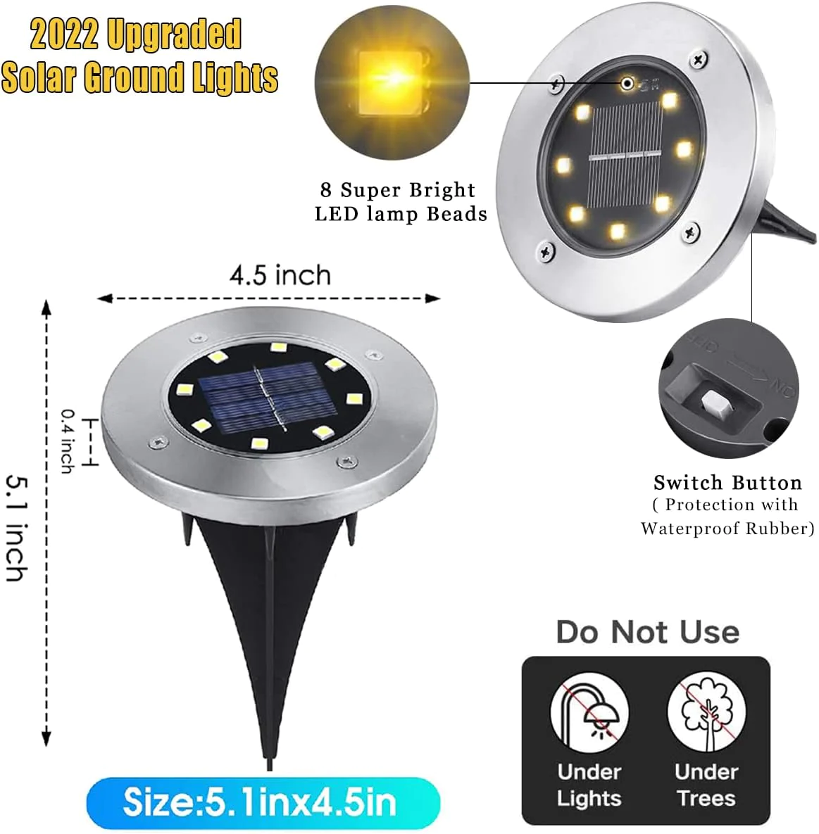 vankada Solar Ground Lights,Solar Garden Lights Outdoor,Waterproof Solar Outdoor Lights Bright in-Disk Lights,Solar Landscape Lighting