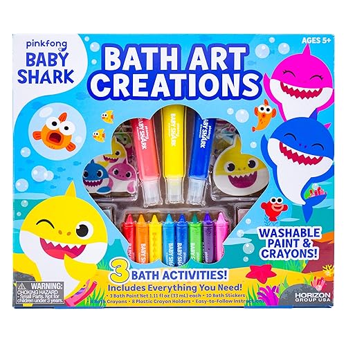 Baby Shark Bath Art Creations Play Set for Kids &a; Toddlers - Draw Washable Artwork During Bathtime or Shower Time - Dissolvable