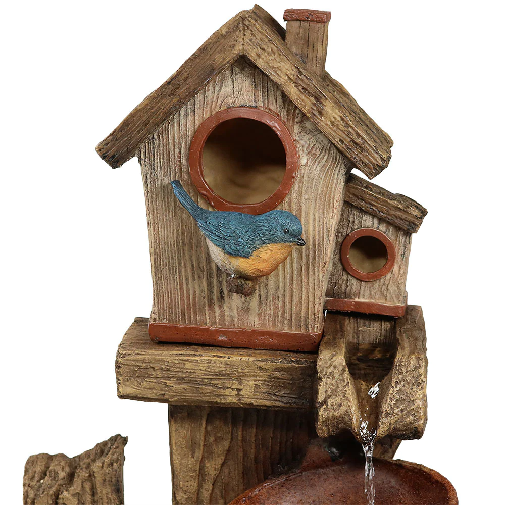 Sunnydaze Decor Bluebird House &a; Buckets Outdoor Garden Water Fountain 26 Inch Tall
