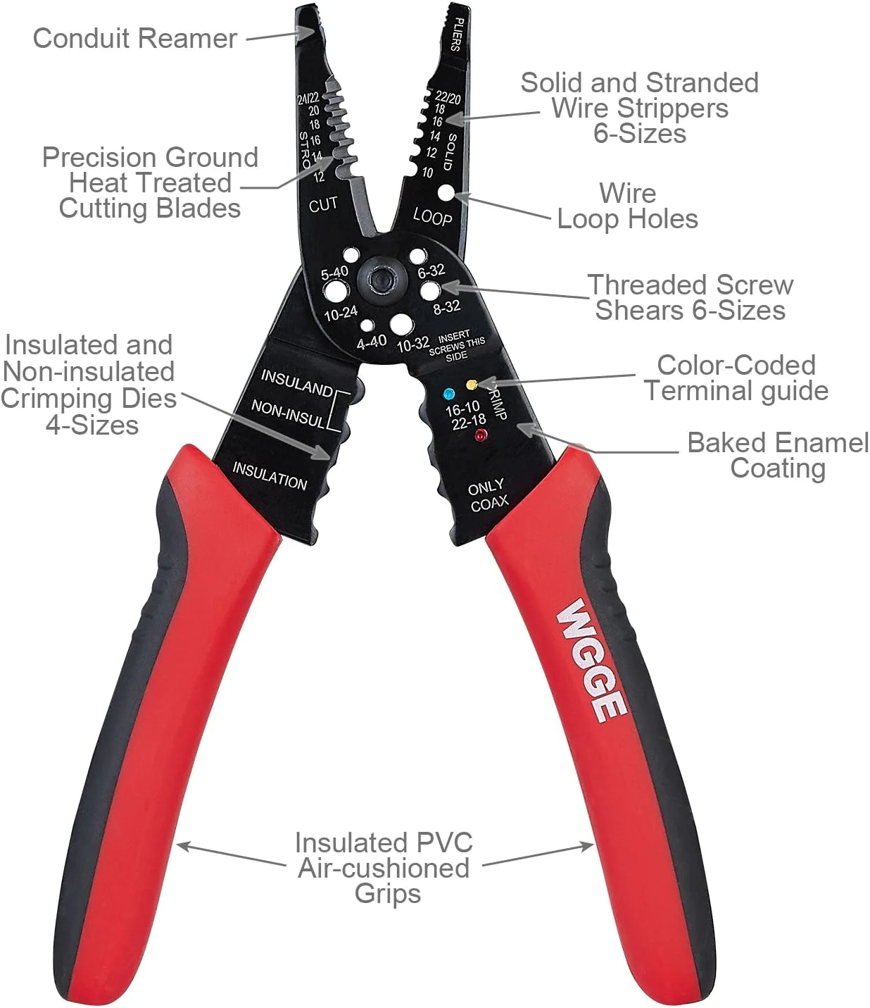 W&a;G Global Electronics Inc WGGE WG-015 Professional 8-inch Wire Stripper / wire crimping tool, Wire Cutter, Wire Crimper, Cable Stripper, Wiring Tools and