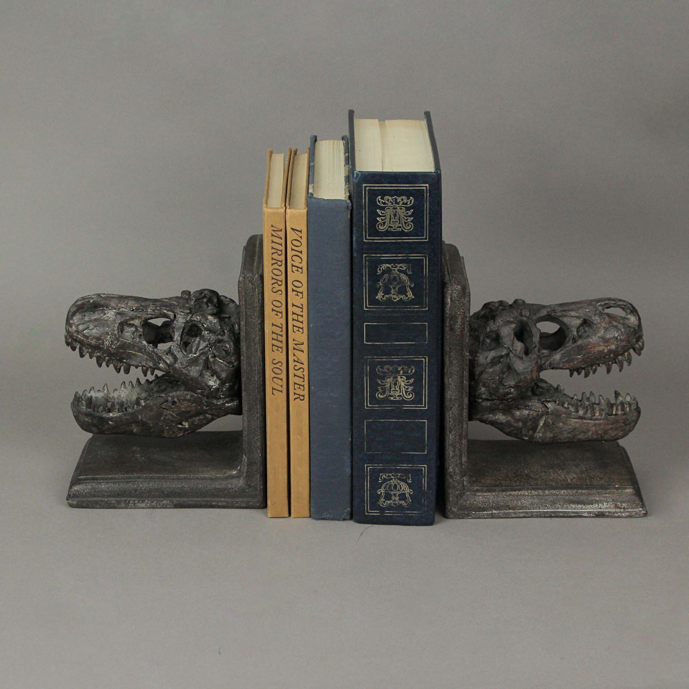 Contrast Set of 2 Resin Tyrannosaurus Rex T-Rex Skull Bookends Book Decor