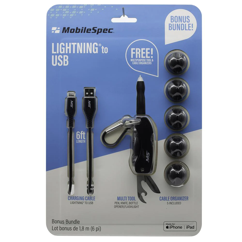 Mobilespec 6ft Lightning(R) to USB Multi-Tool Blk