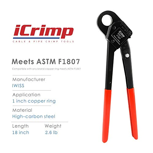 IWISS Angle Head F1807 PEX Pipe Crimping Tool for Copper Rings - 1-inch Angle Single Crimper