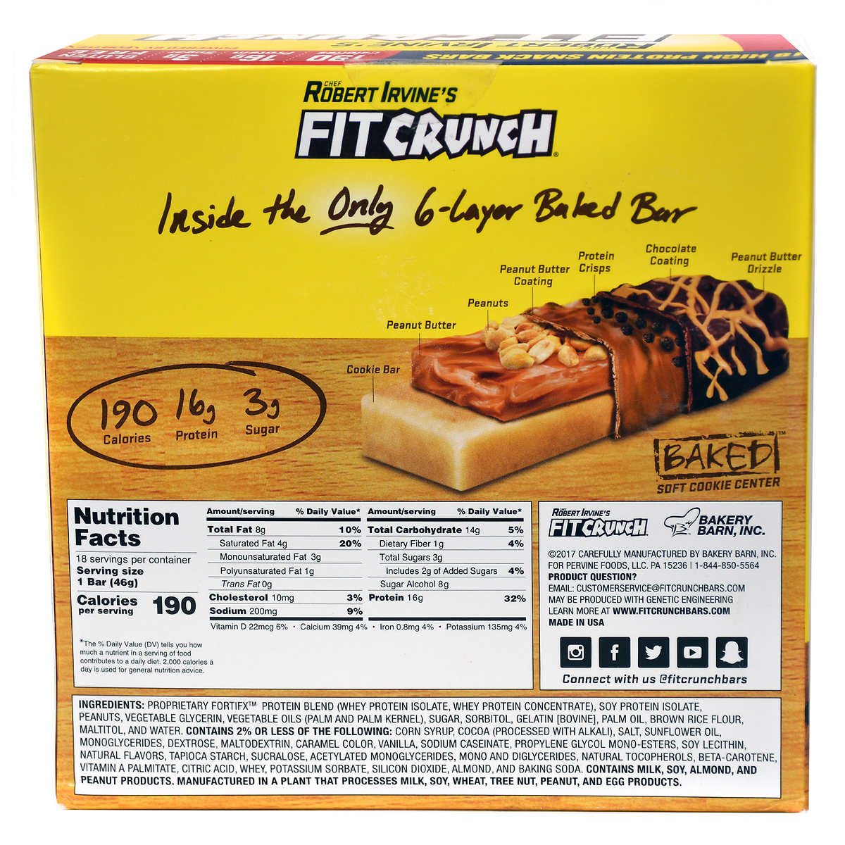 Chef Robert Irvine&s;s Fit Crunch Chef Robert Irvine&s;s Whey Protein Bars, 18 Count Chocolate Peanut Butter