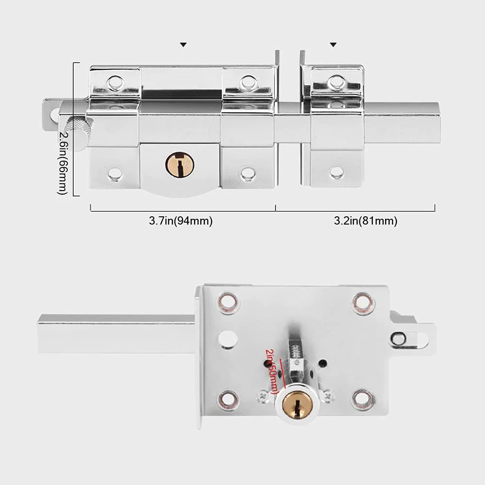 L-Lei 50mm Garage Door Lock Long Throw Gate Shed/Door Lock for Garden Gate with 2 Keys