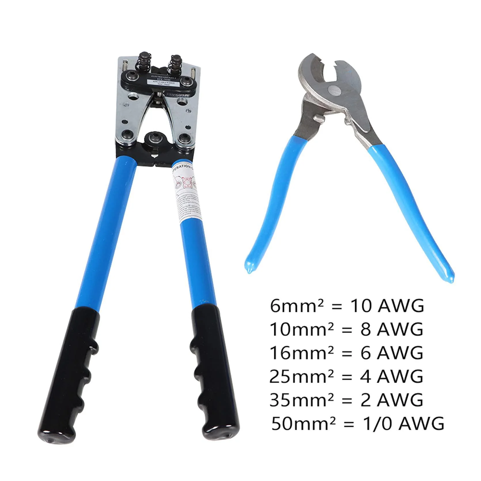 tinvhy battery cable lug crimper tool 6-50mm, wire crimping tool for 10,8,6,4,2 and 1/0 awg wire cable cutting and crimper, c
