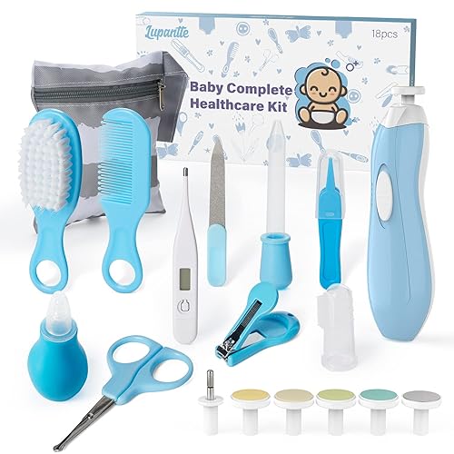 Lupantte Baby Healthcare and Grooming Kit 18 in 1 Baby Electric Nail Trimmer Set Lupantte Nursery Care Kit, Medicine Dispenser, Baby Comb