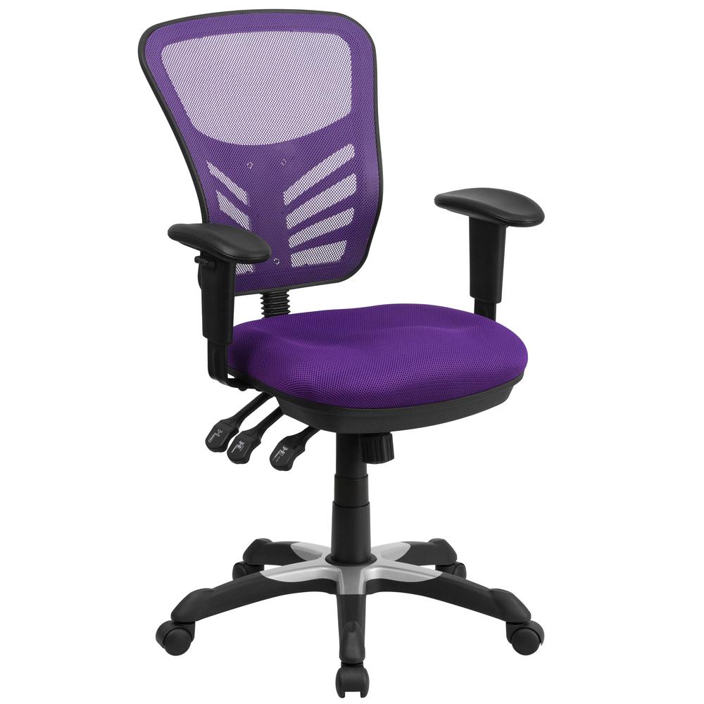 Flash Furniture Mid-Back Purple Mesh Multifunction Executive Swivel Ergonomic Office Chair with Adjustable Arms