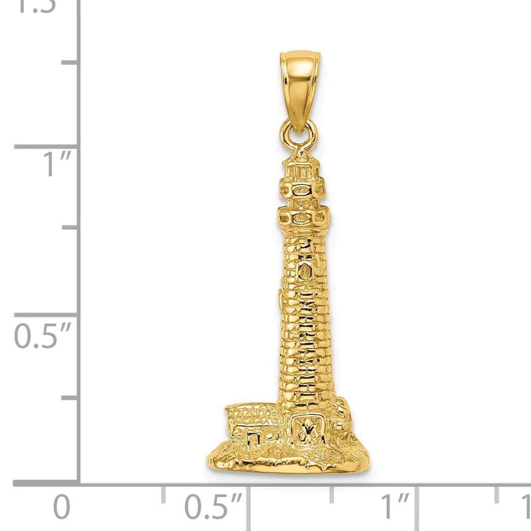 Jewelryweb 14k Gold 3-d Cape May Nj Lighthouse Charm