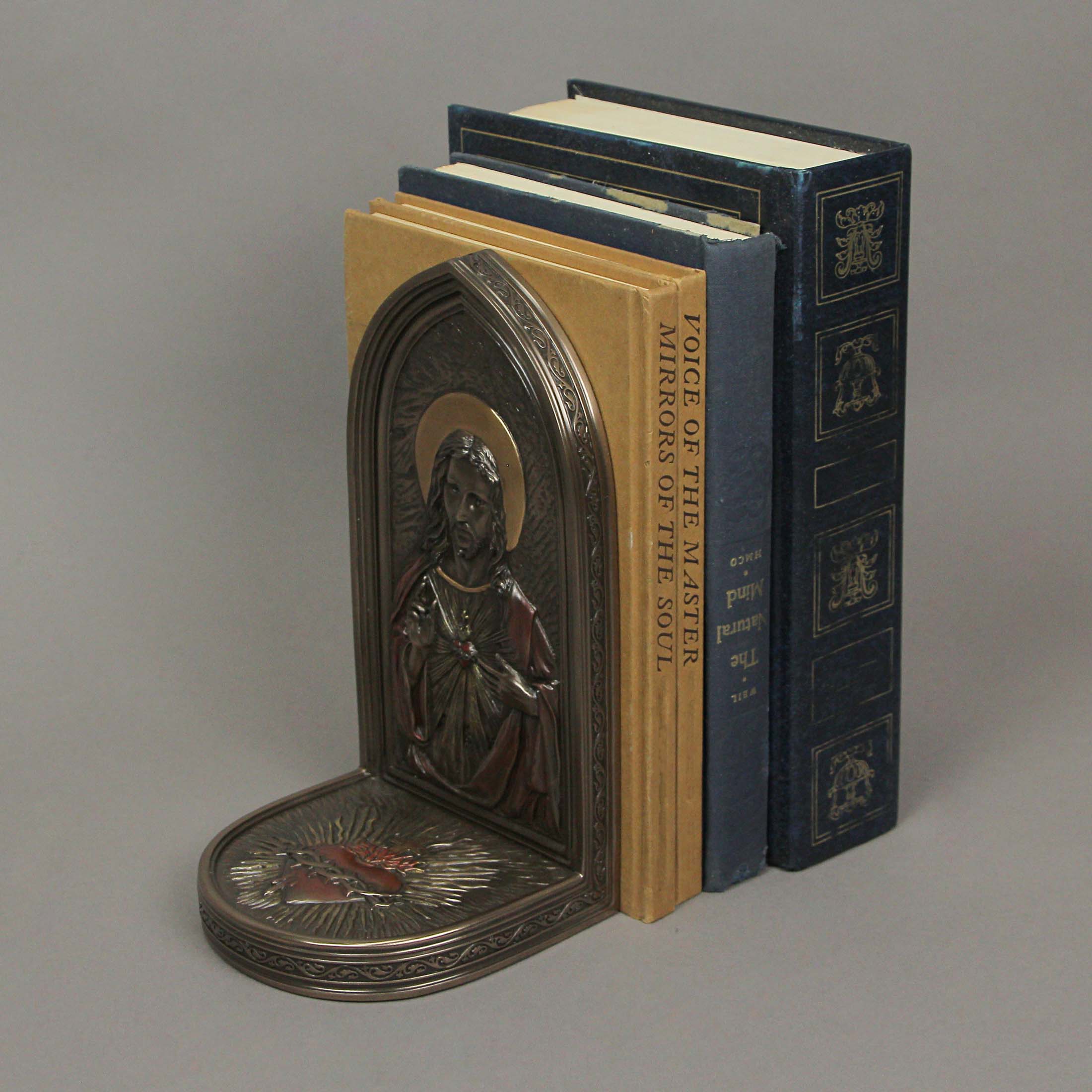 Veronese Design The Sacred Heart of Jesus Bronze Finish Single Bookend 8.25 Inch