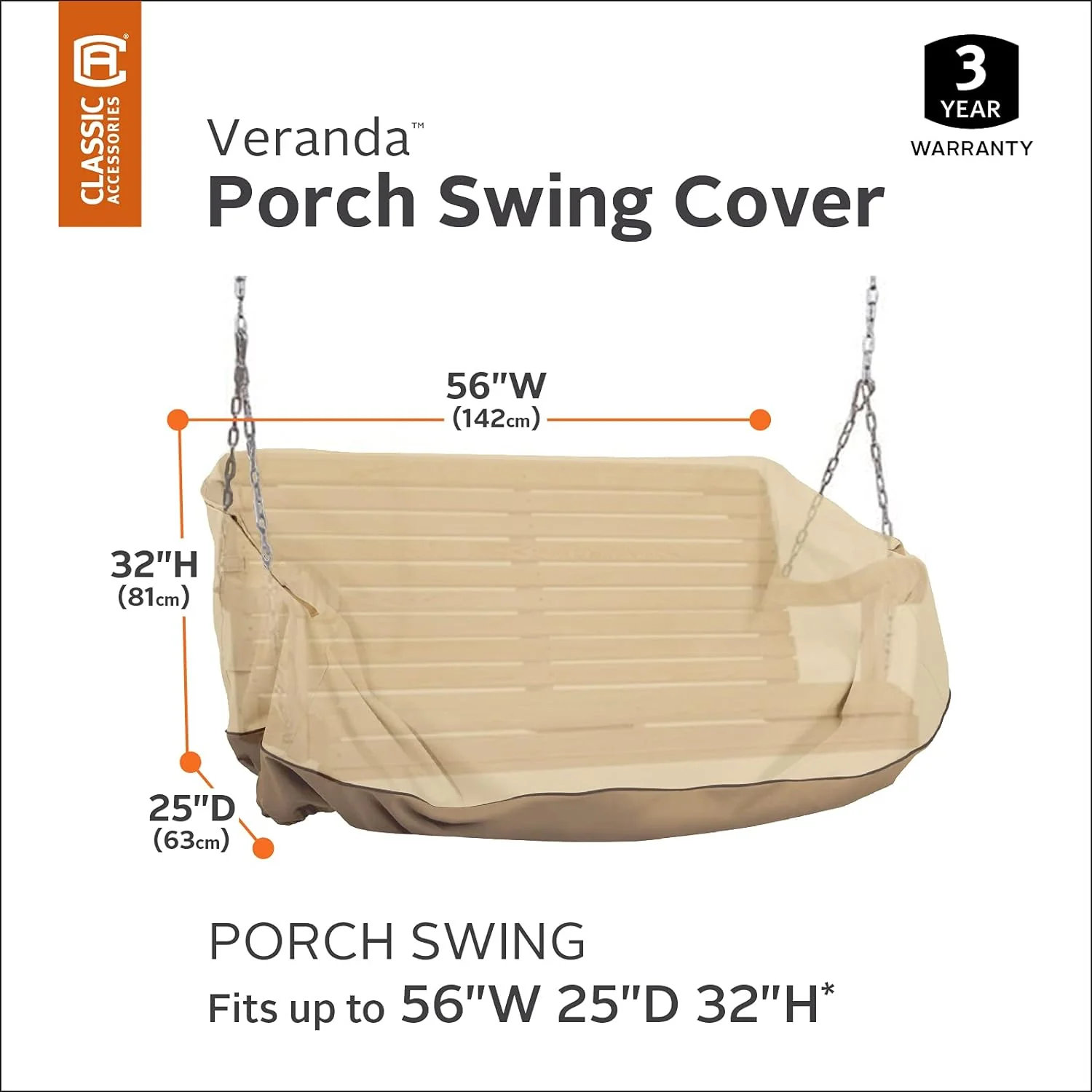 Classic Accessories 55-972-011501-00 Veranda Water-Resistant 56 Inch Porch Swing