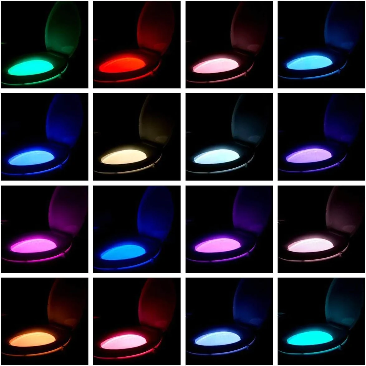 Chunace 2 Pack Toilet Night Lights, 16-Color Changing LED Bowl Nightlight with Motion Sensor Activated Detection, Cool Fun Bathroom Acc