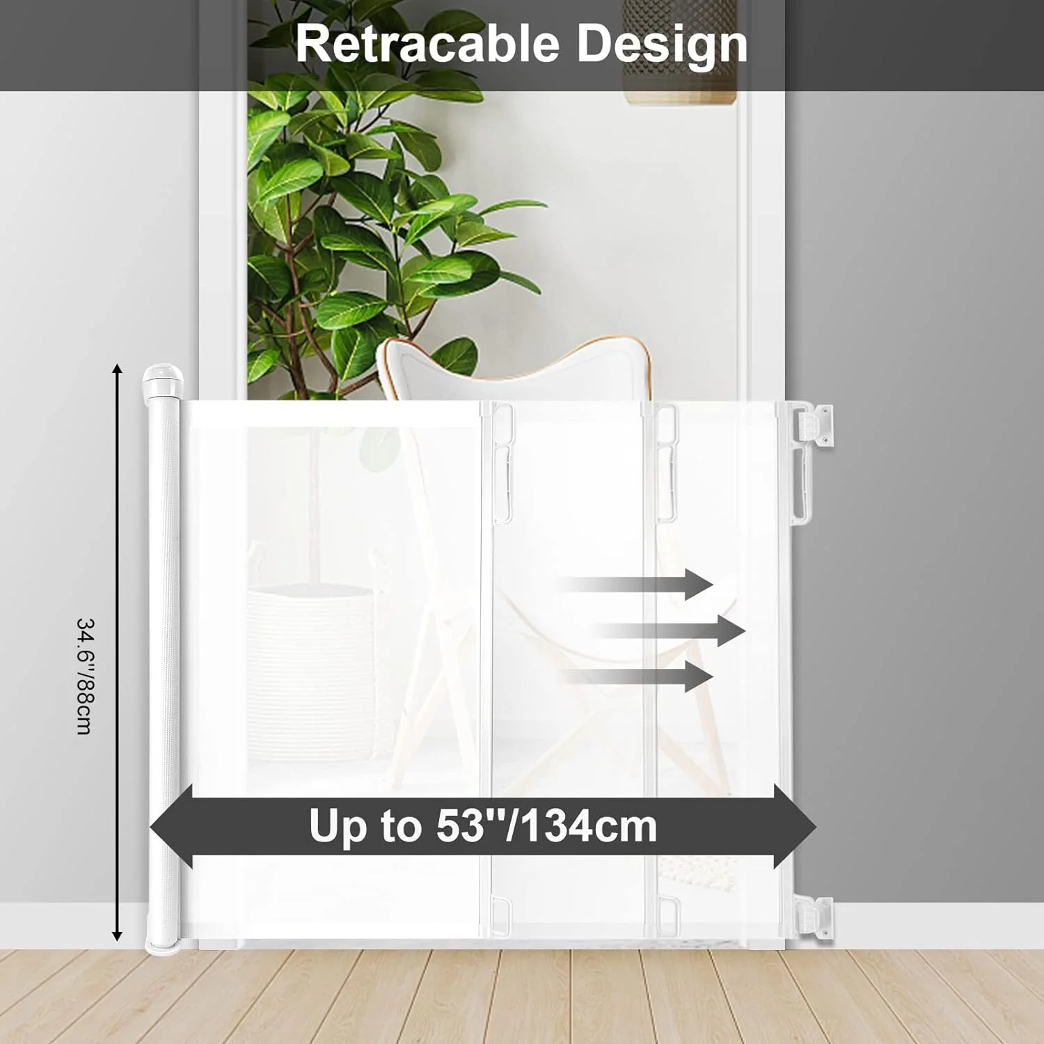 Momax Baby Gate Dog Gate - Retractable Mesh Gate for Child and Pet,Sliding Gate for Indoor and Outdoor,34&a;#226;&a;#128;&a;#15