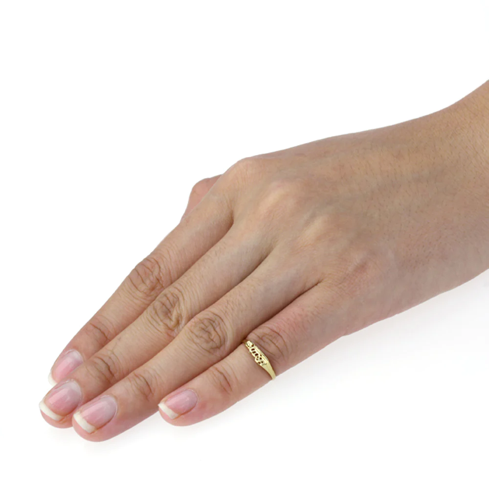 DoubleAccent 14K Baby Ring With Baby Letters Yellow Gold Ring Size 2 To 5 For Baby, Kids And Teens