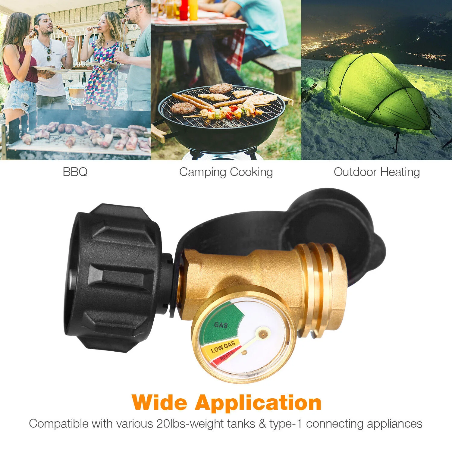 Great Choice Products 2X Propane Tank Gauge Brass Adapter W/Gas Pressure Level Meter Indicator Bbq Rv