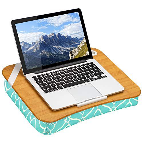 lapgear designer lap desk with phone holder and device ledge - aqua trellis - fits up to 15.6 inch laptops - style no. 45422,