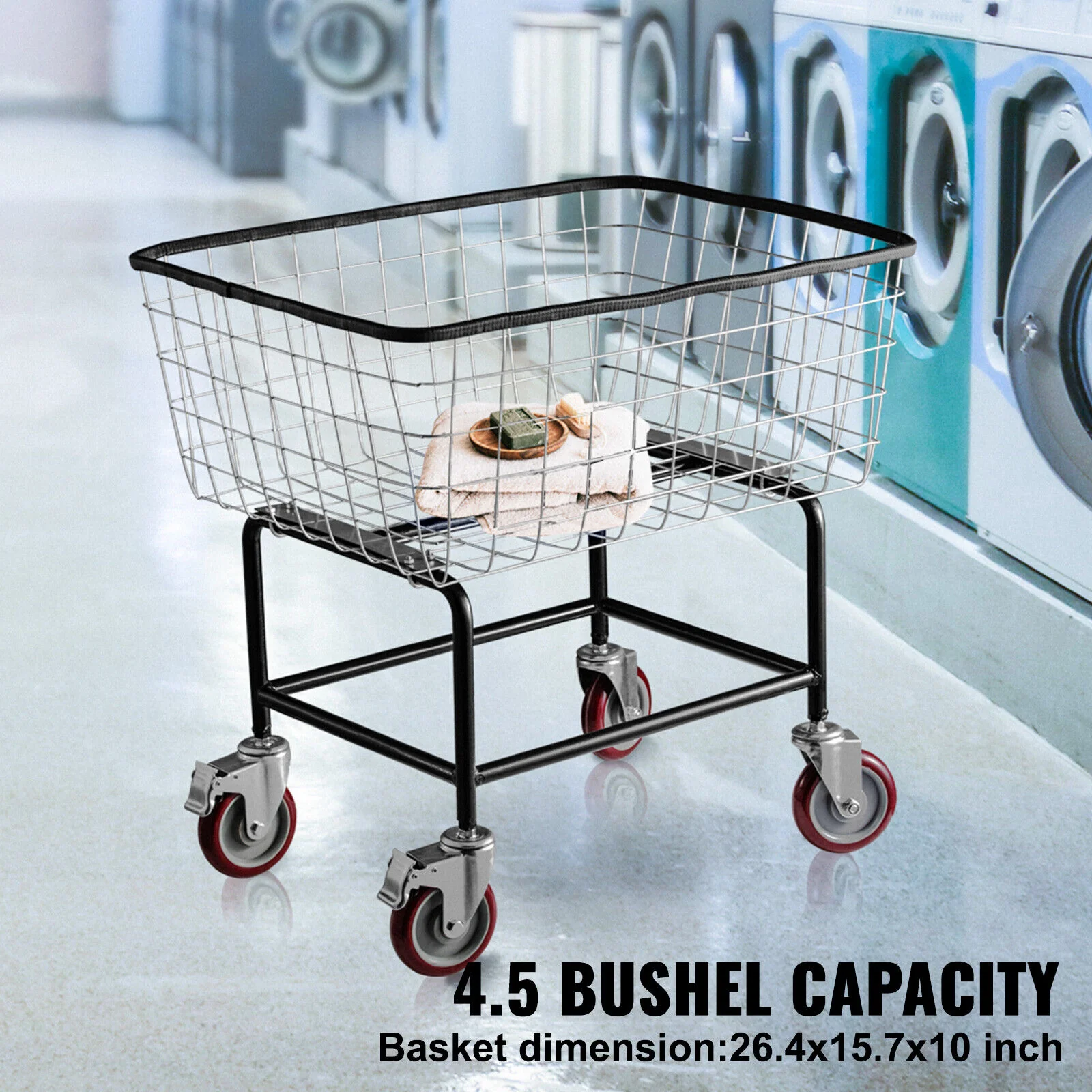 GCP Products Wire Laundry Cart Wire Laundry Basket 4.5 Bushel Heavy Duty W/ 5&s;&s; Wheels