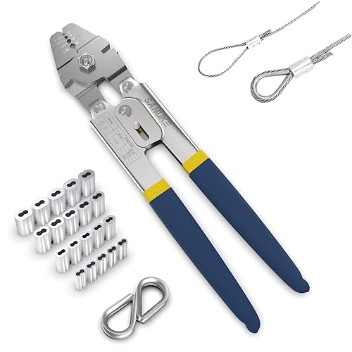 Sanuke Wire Rope Crimping Swaging Tool Cable Crimps up to 2.2mm(2/32inch) with 160pcs 4sizes Aluminum Double Barrel Ferrule Loop