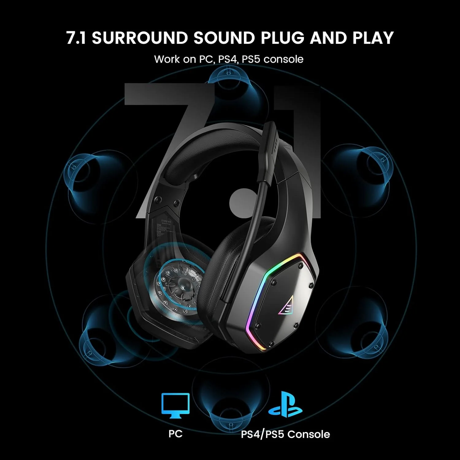 GCP Products Wt Wireless Headset With Microphone, Pc Gaming Headset With Noise Cancelling Mic, 7.1 Surround&a;Stereo Sound, 36 Hour Battery,…