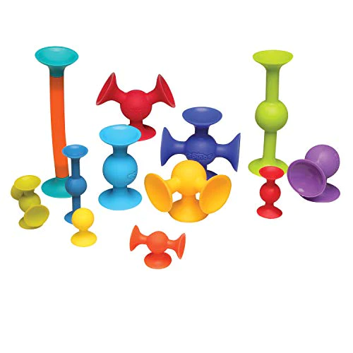 Fat Brain Toy Co Fat Brain Toys Squigz Jumbo 75 Piece Set with Storage Bag - Exclusive Combo Suction Toy Building Set - BPA-Free