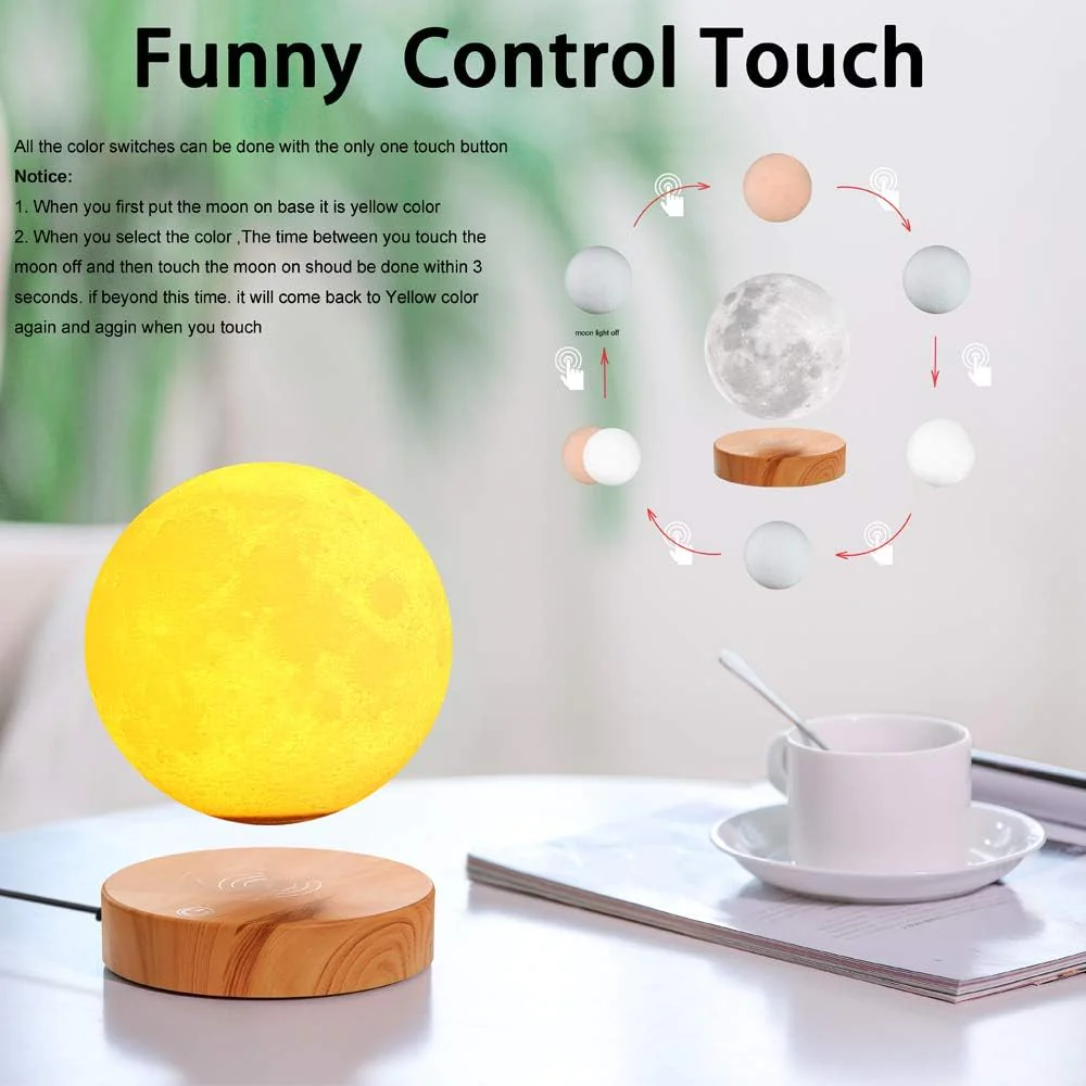 VGAzer Levitating Moon Lamp,Floating and Spinning in Air Freely with 3D Printing LED Moon Lamp Has 20 Modes for Unique Gifts,Room Deco