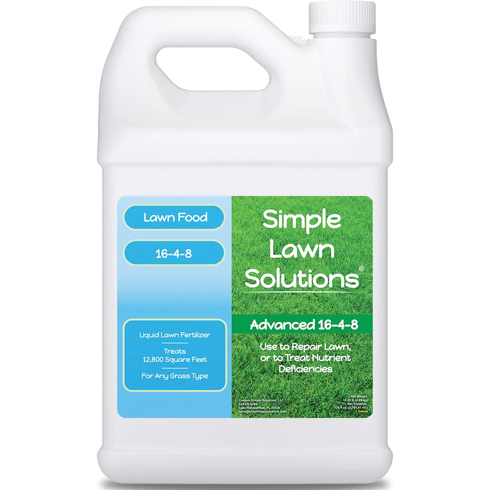 Simple Lawn Solutions Advanced 16-4-8 Lawn Fertilizer - Liquid Lawn Food Spring &a; Summer Concentrated Spray - Any Grass Type- Fish and Seaweed Kelp- B