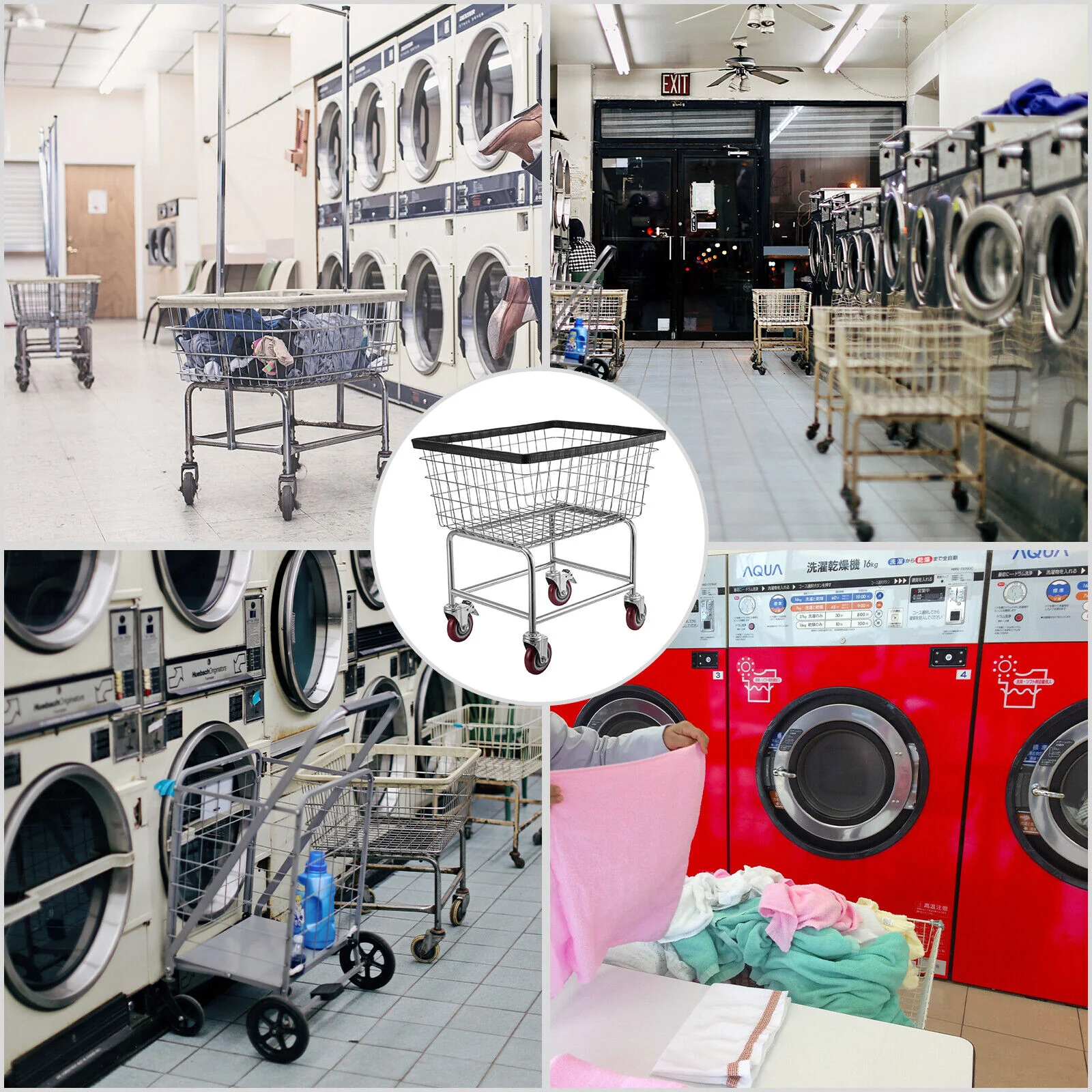 GCP Products Wire Laundry Cart Wire Laundry Basket 2.2 Bushel Heavy Duty W/ 5&s;&s; Wheels