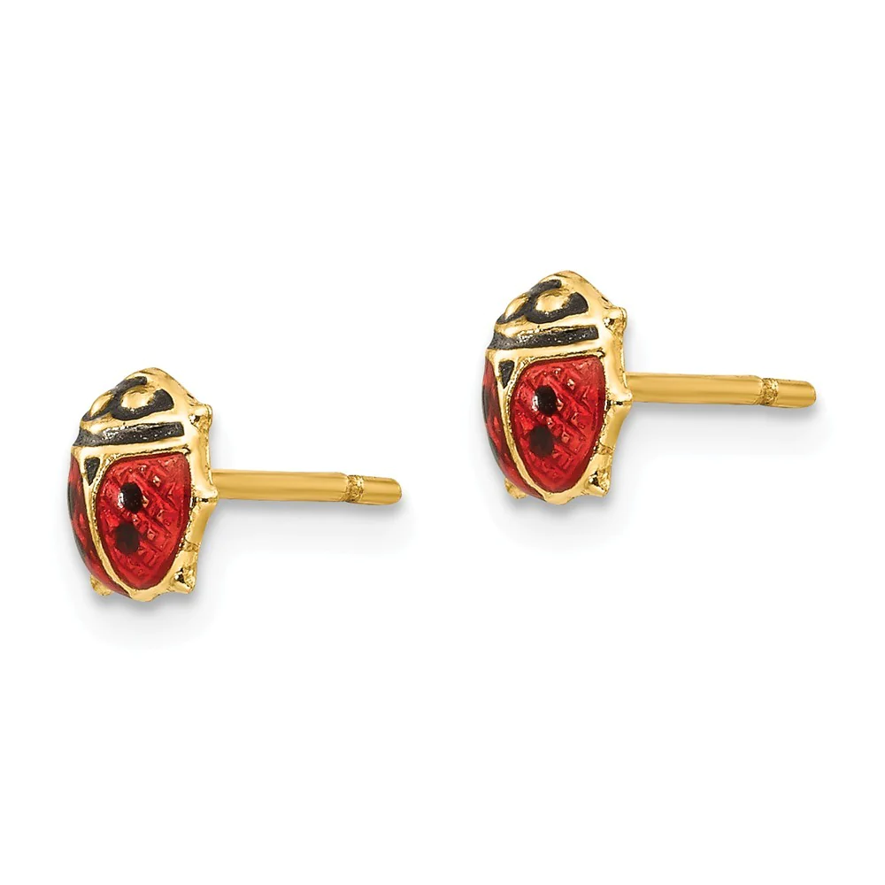 Jewelryweb 14k Yellow Gold Polished Enamel Ladybug Childrens Post Earrings - Measures 6x5mm Wide