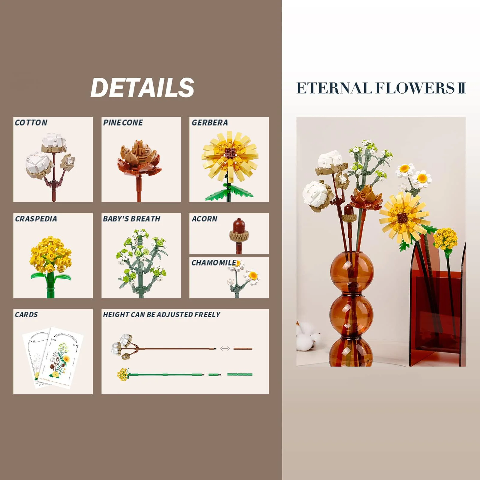 libergarden flower bouquet building kits, not compatible with lego, artificial flowers building toys creative blocks model for adults, va