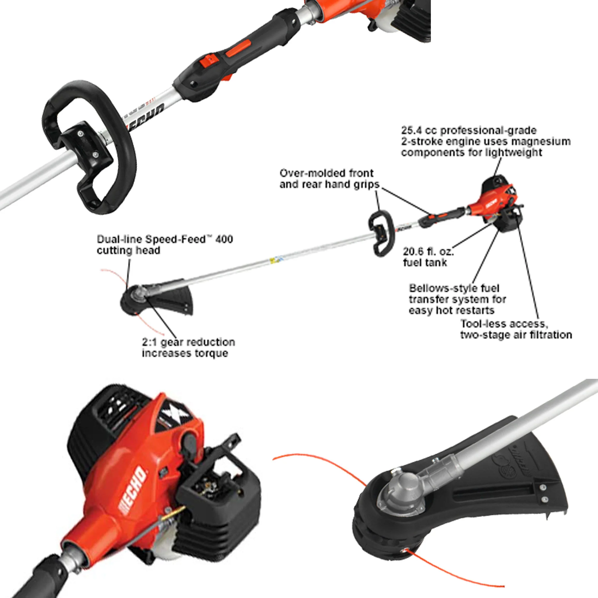 Echo Power Equipment Genuine Echo 25.4 cc Gas 2-Stroke Cycle Straight Shaft High Torque Trimmer with Speed-Feed 400 Bump Head / SRM2620T