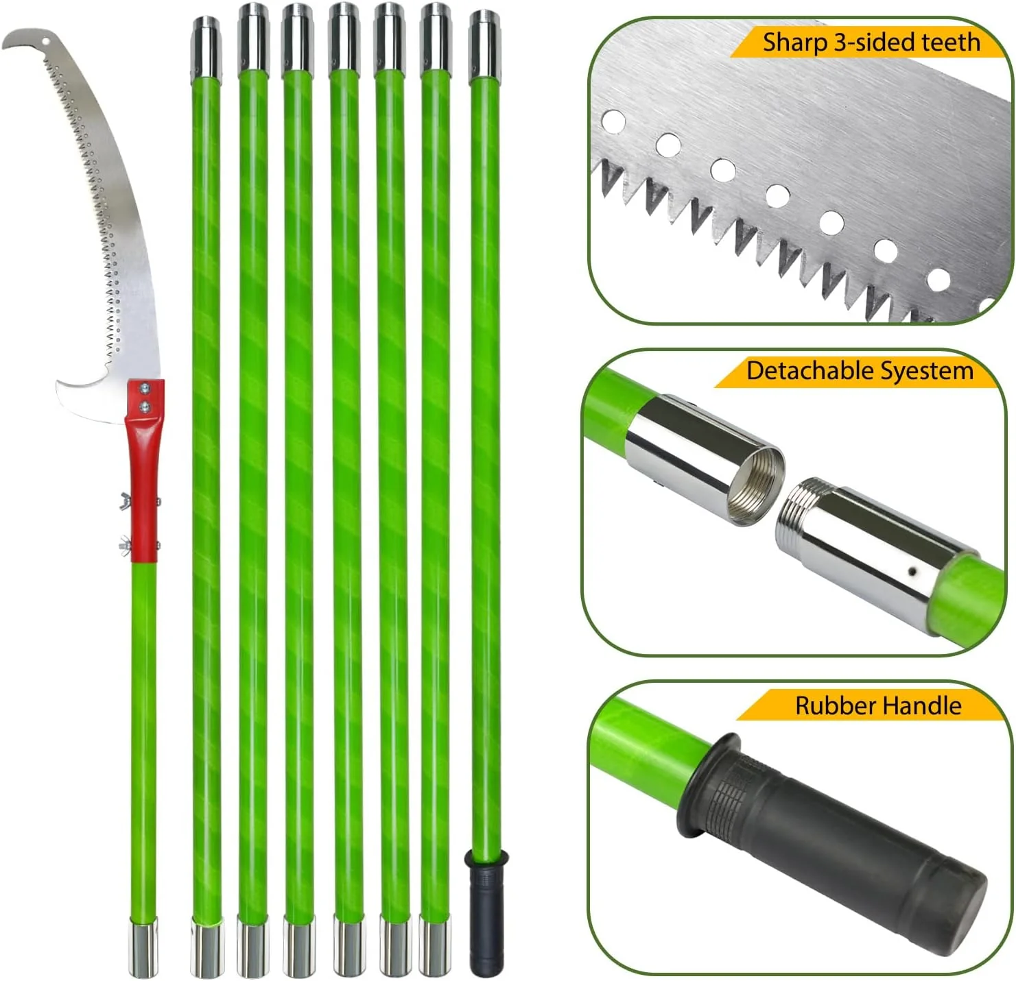 Scalebeard 26 Foot Tree Trimmer Pole Manual Pruner Cutter Set Extension Cut Tree Branch Garden Tools Loppers Hand Pole Saws