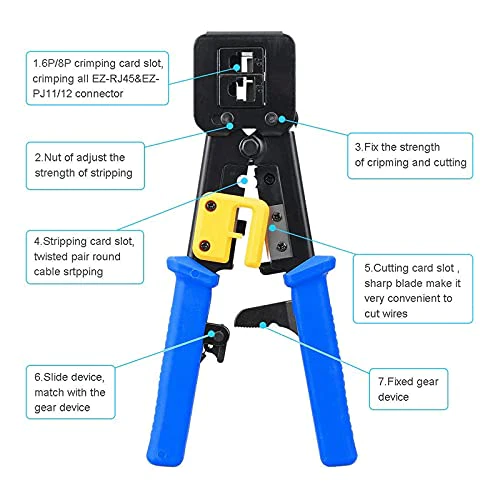PETECHTOOL RJ45 Crimping Tool Ethernet Crimper for Cat6 Cat5 Cat5e RJ45 Pass Through Connectors and RJ12 Ends Comes with 20PCS RJ45 Cat6 Co