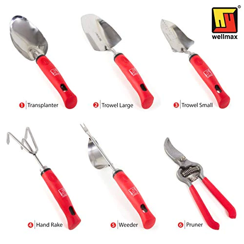 Wellmax Garden Tools Set of 12 with Gardening Gloves, Pruning Shear and 7 Piece Stainless Steel Hand Digging Tool Heavy Duty kit