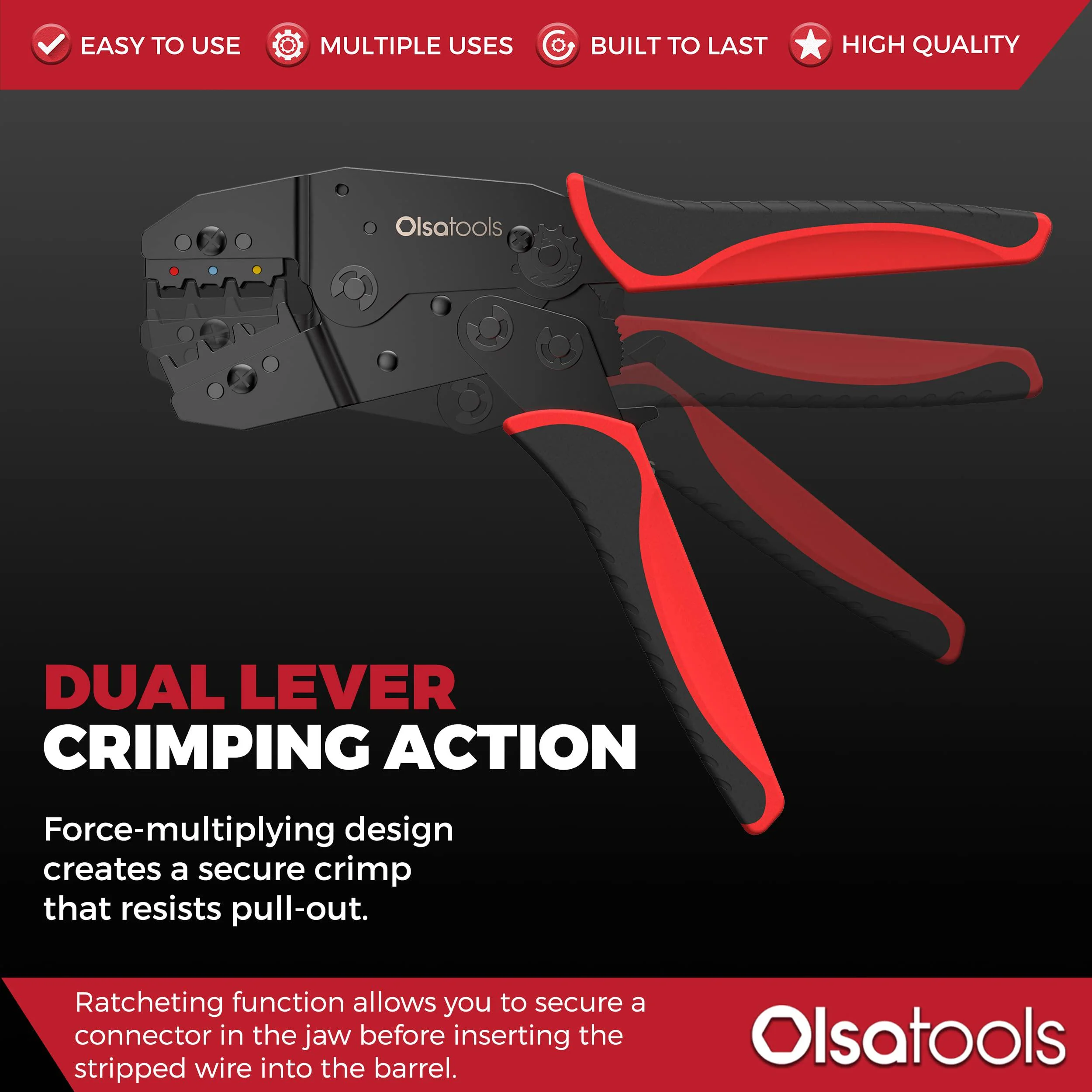 olsa tools ratcheting wire crimper | crimp tool for wire connectors, butt connectors, spade connectors and insulated electric