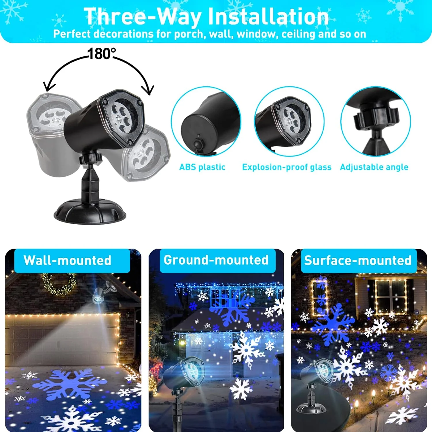 EAMBRITE Christmas Projector Lights LED White Blue Rotating Snowflake Projector Light for Birthday Wedding Theme Party Garden Home Winte