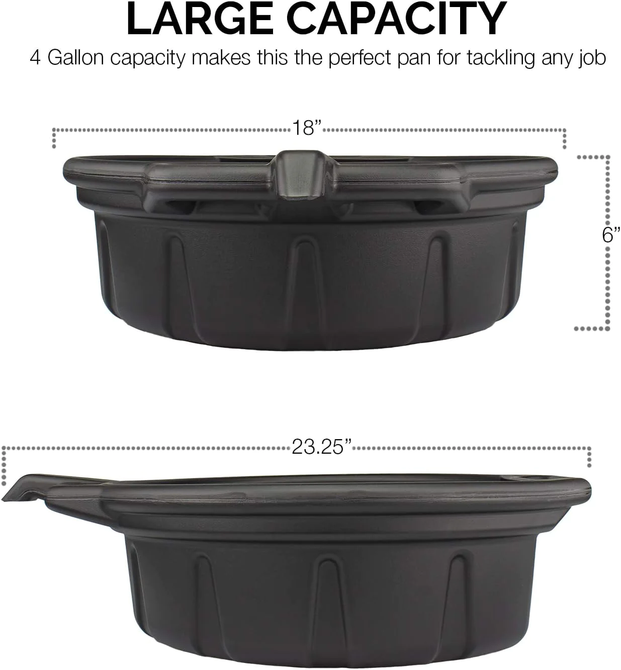 Ridgerock Tools Inc. NEIKO 20762A Oil Drain Pan | Black Plastic Anti Splash | Motor Oil Drip Catcher Pan | 2 Gallon (8L) Capacity
