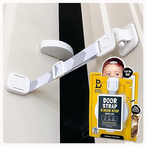Door Buddy child Proof Door Lock &a; cat Door Stopper Adjustable Door Strap Latch to Baby Proof Door &a; Keep Toddler out of cat Foo