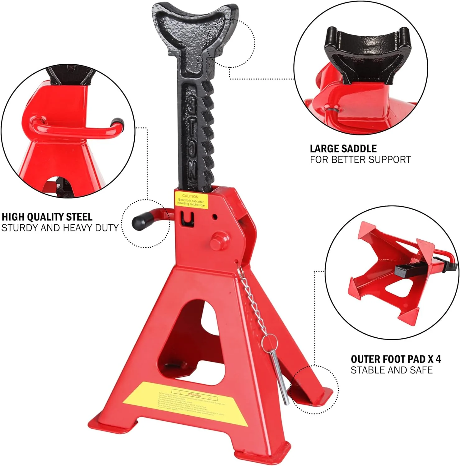 Cartman Car Jack Stands, 3 Ton (6,600 lb) Capacity Steel Car Lifting Stand, Heavy Duty Double Locking Safety Pin, Automotive Jack Stand