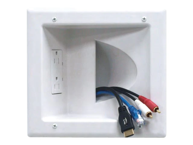 DataComm Electronics Inc Datacomm Electronics 45-0031-Wh Recessed Low-Voltage Media Plate With Duplex Receptacle