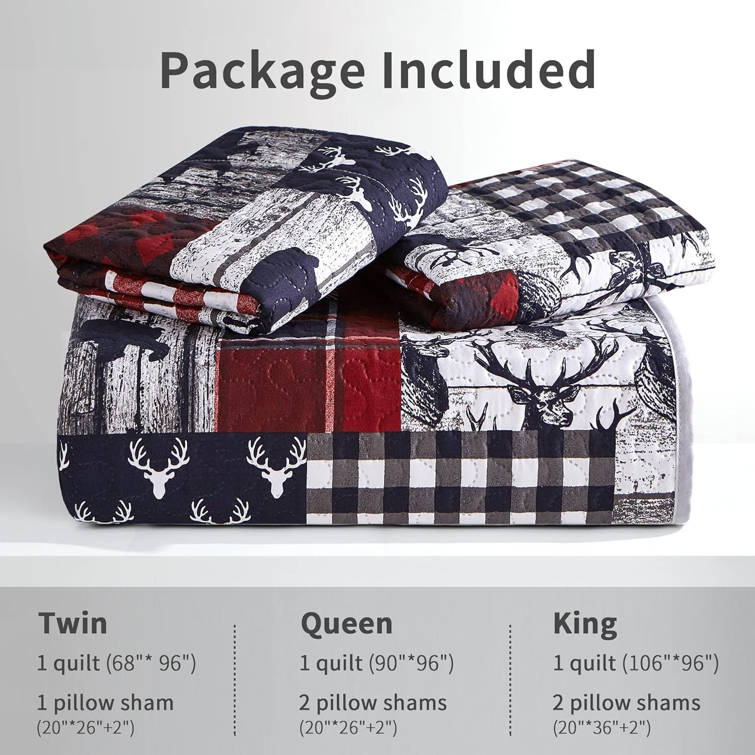 Great Choice Products Cabin Quilt Sets King, Christmas Patchwork Rustic Lodge Deer Quilt Bedding Set, All Season Lightweight Reversible Bedspread C…