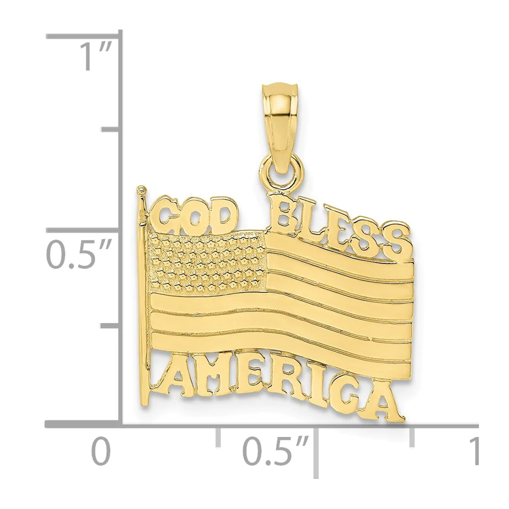 Jewelryweb 17.85mm 10k Polished Textured God Bless America With Flag Charm