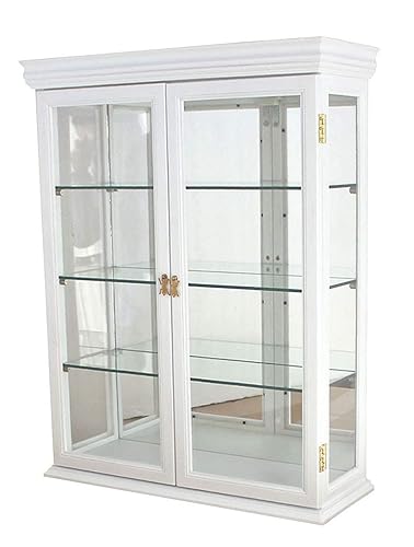Displaygifts 26 Solid Wood Tuscan Style Wall Mount Small curio cabinet Stand 20 W X 26 H X 62 D Mirror Background White