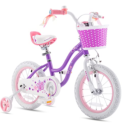 RoyalBaby Stargirl Kids Bike 12 Inch Girls Bicycle for Children with Training Wheels &a; Basket, Purple